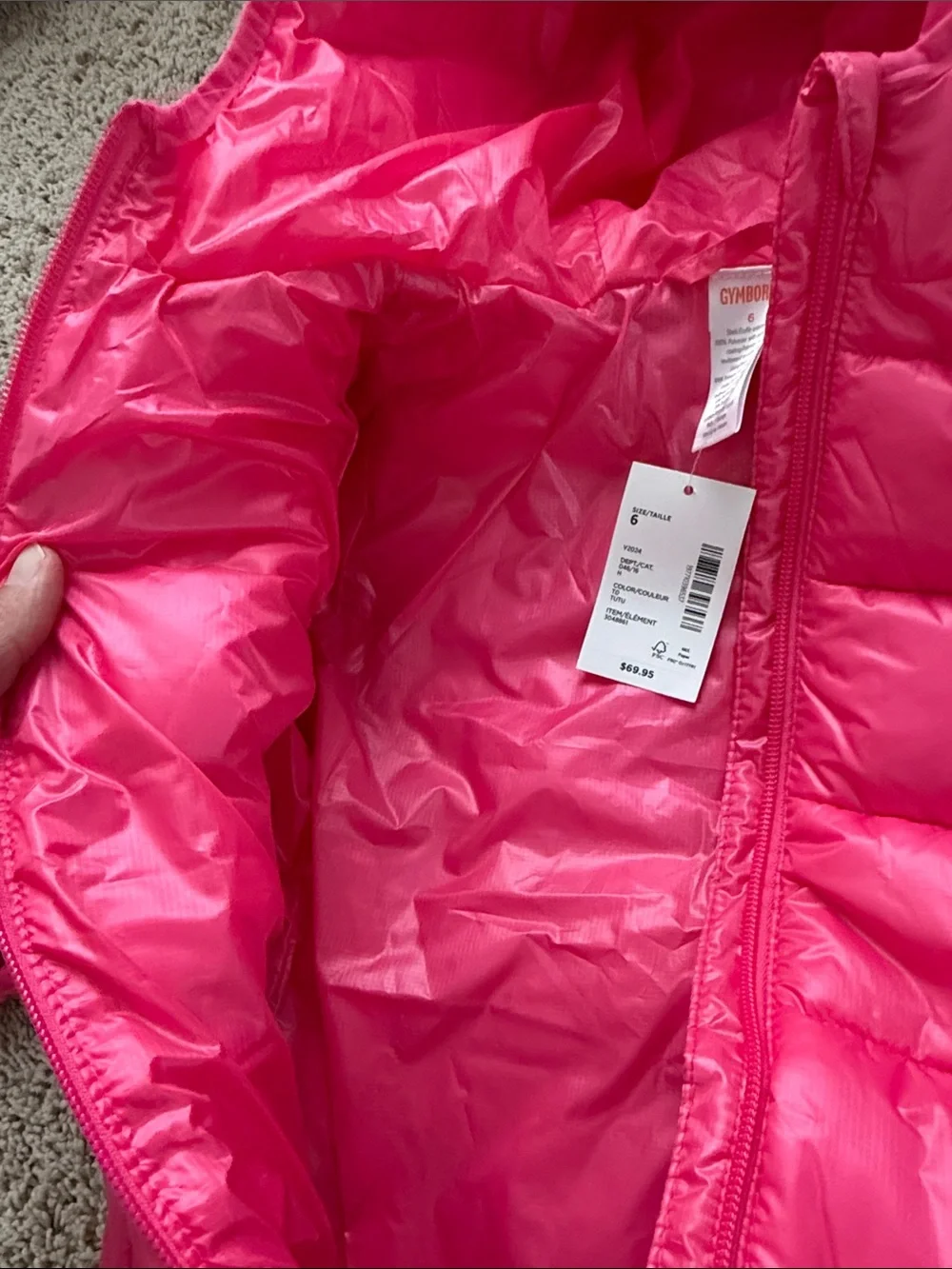 NWT Gymboree Girls Bright Pink Quilted Hooded Puffer Jacket size 6
